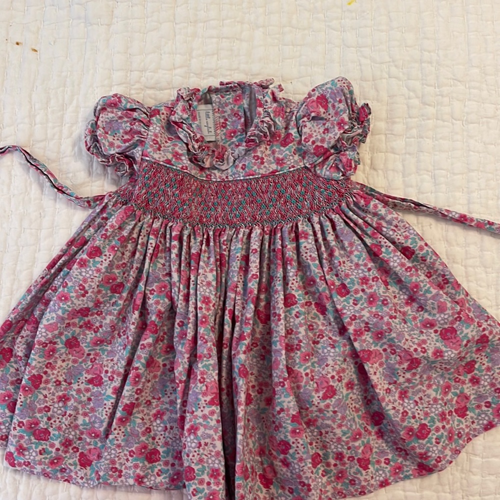 Little English pink floral smocked dress. 12 mos.